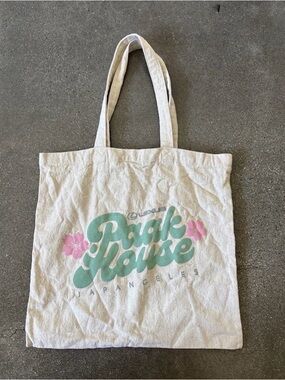 Paak House Japangeles Cream Tote Bag with Mint Logo and Pink Accents